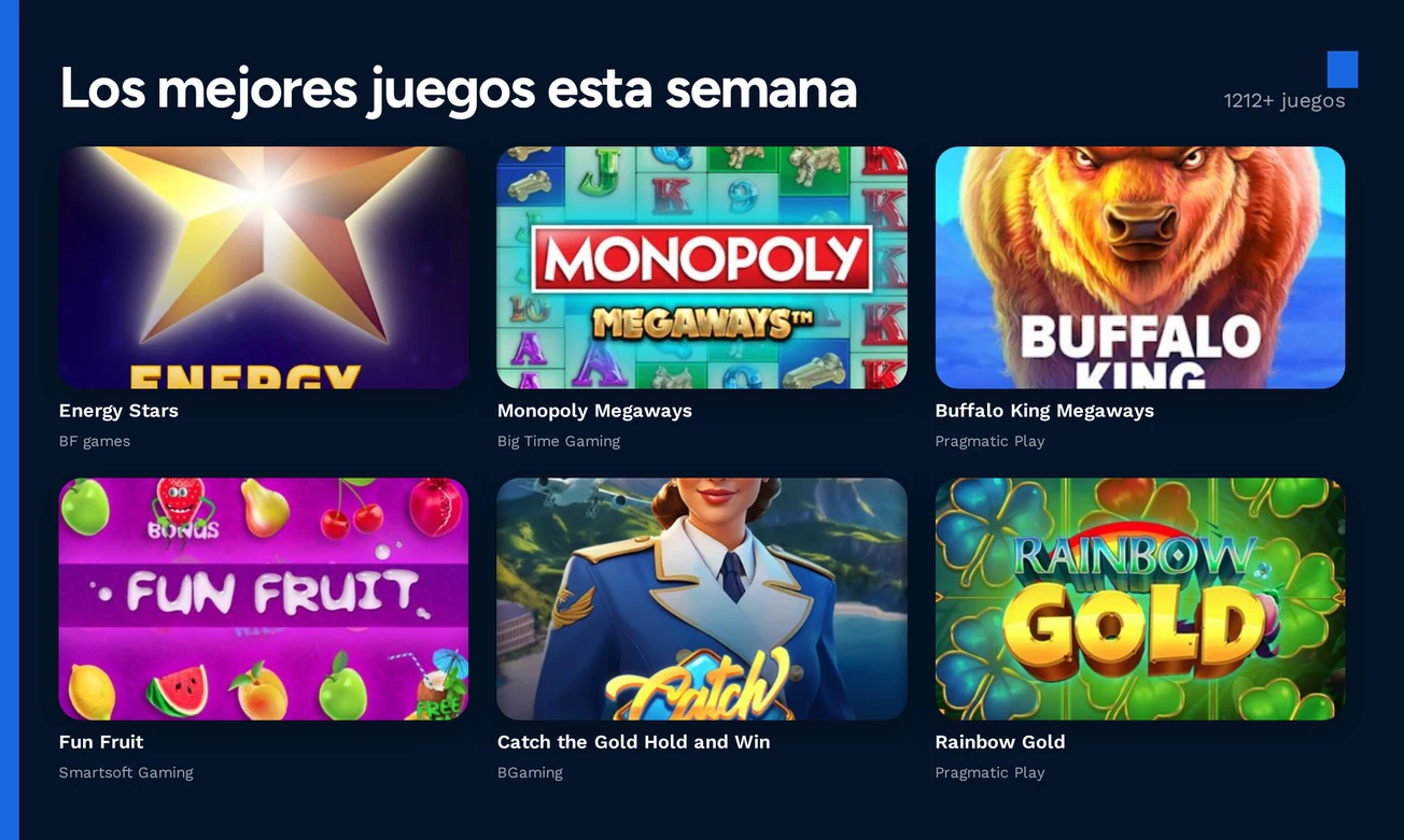 Visualiza tragamonedas semanales destacadas.